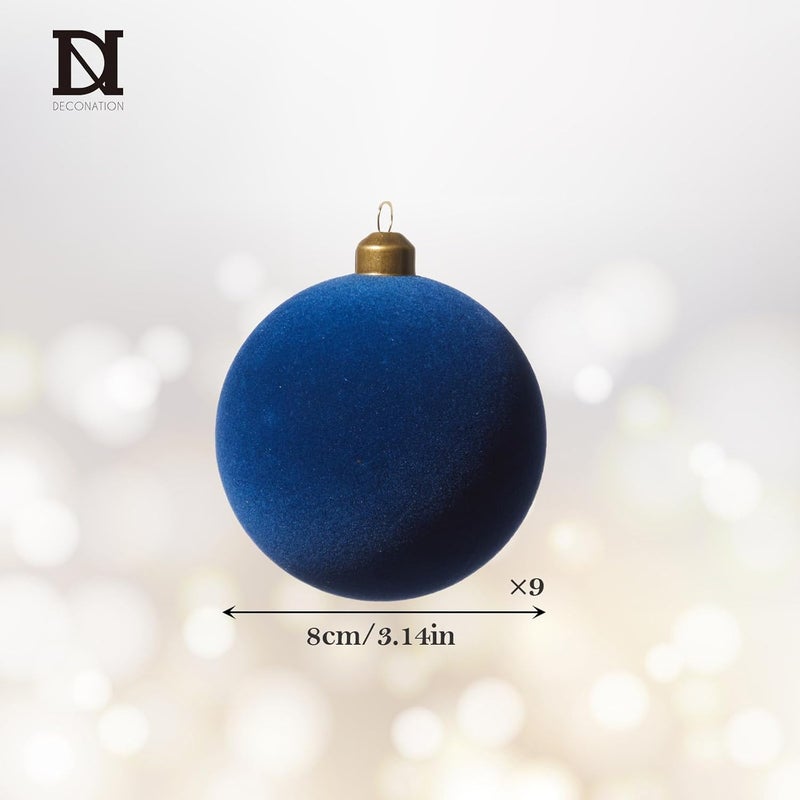 DN DECONATION Christmas Tree Ornaments Set of 9, Blue Velvet Decorative Hanging Ball Ornaments, 3.14” Plastic Christmas Ball for Home Holiday Party Decor Winter Indoor Decoration Xmas Gifts - Image 5